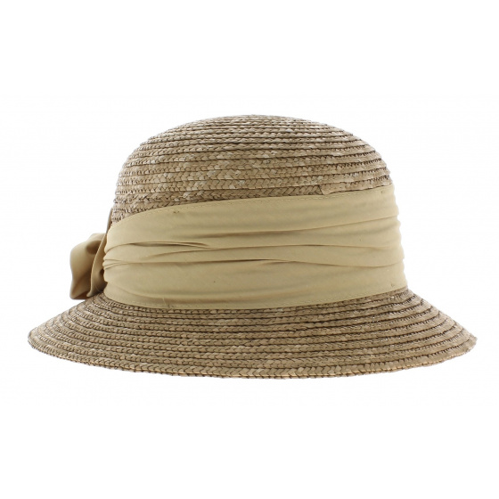 Beige straw cloche hat