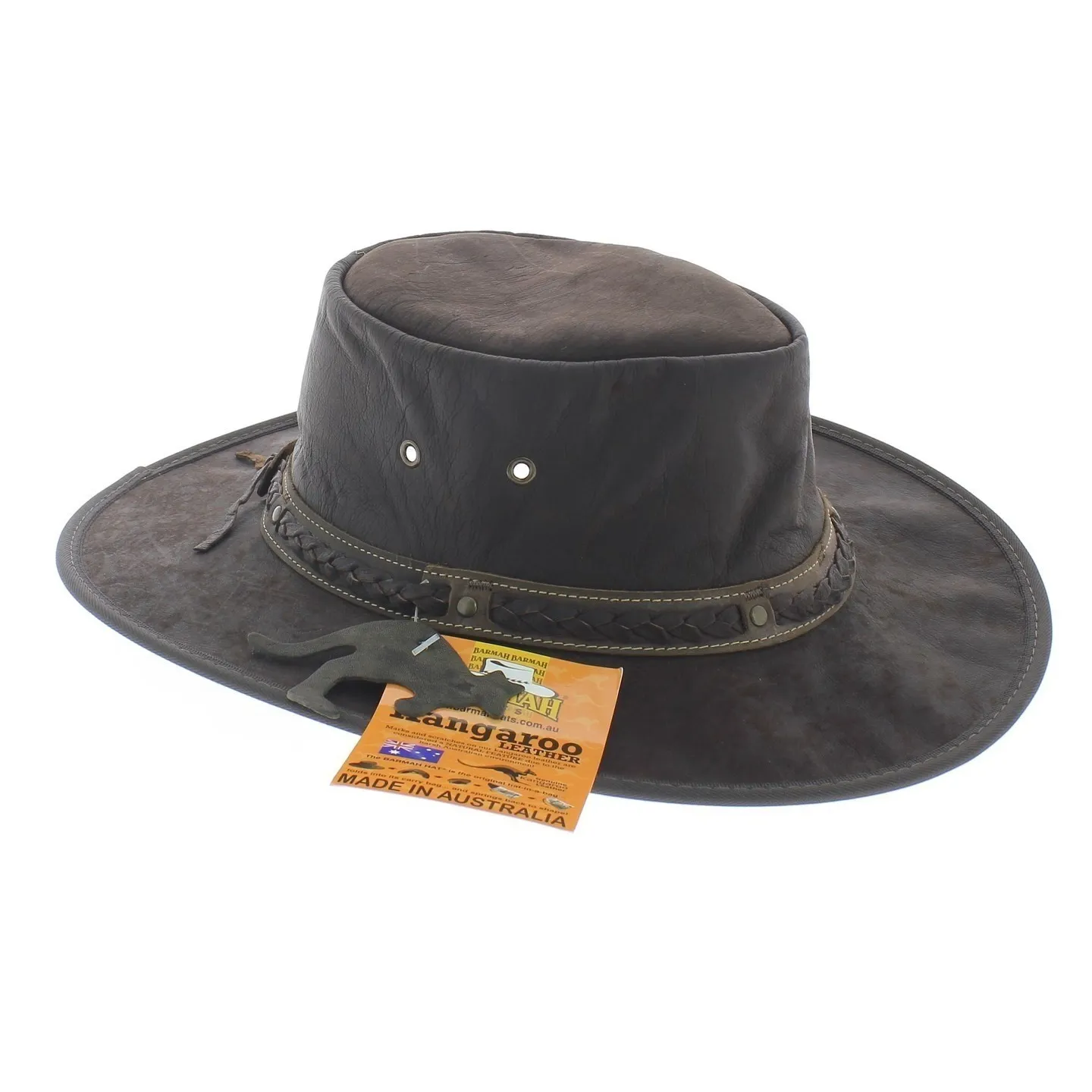 Squashy brown leather kangaroo hat