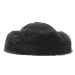 Black Leather & Fox Fur Hat - Traclet
