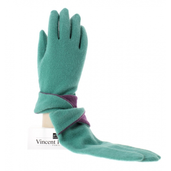 Gants bicolores - vert/ prune