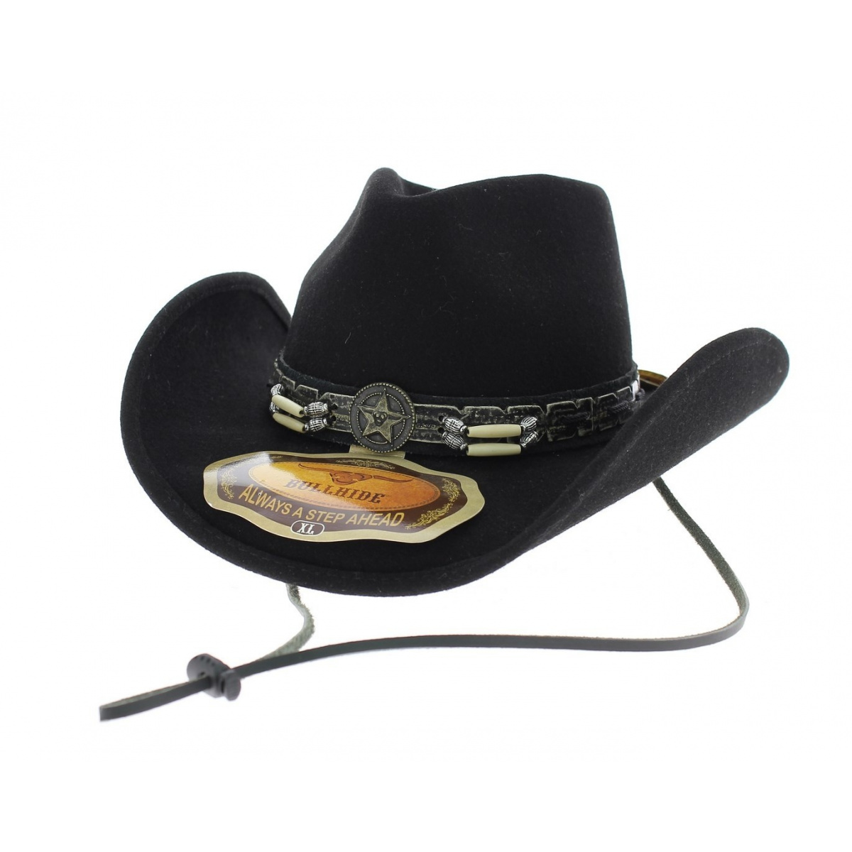 Cuir Véritable Style Western Cowboy Bush Chapeau Noir Amovible chinstrap UK Stock