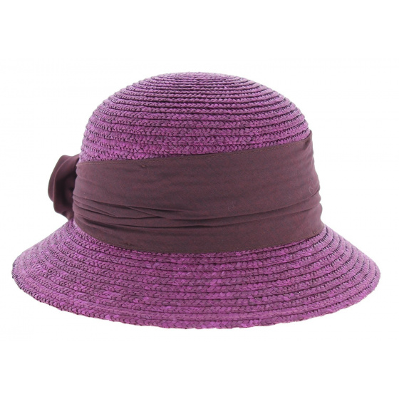 Chapeau cloche paille grenat