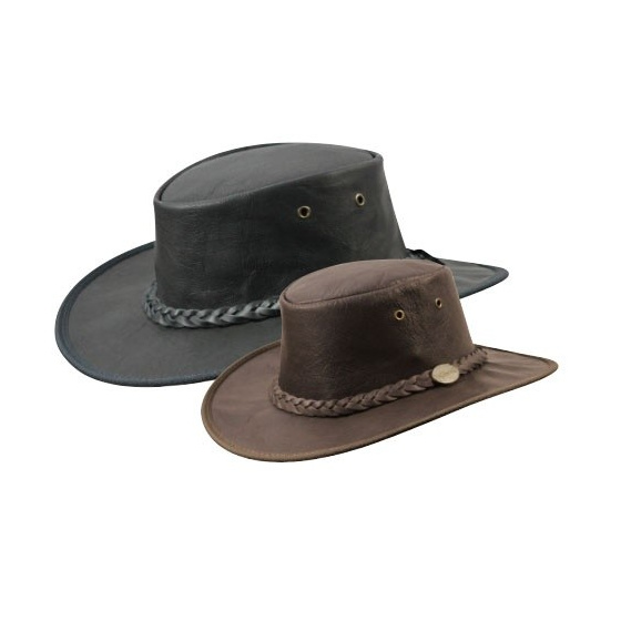 Leatherick Chapeau de Cowboy imperméable Chapeau de Brousse en Cuir véritable de Style Australien Noir et Marron foncé en Daim de l'Outback Occidental
