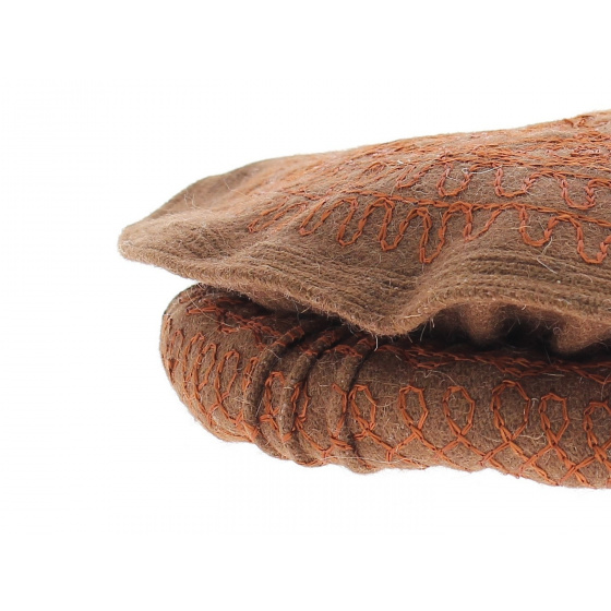 Pakol Femme Brodé Laine Marron - Traclet