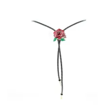 Silver bolo tie - red rose pattern Reference: 1031 | Traclet Hat Shop