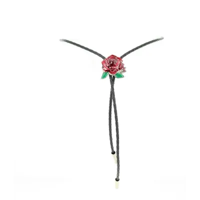Silver bolo tie - red rose pattern Reference: 1031 | Traclet Hat Shop
