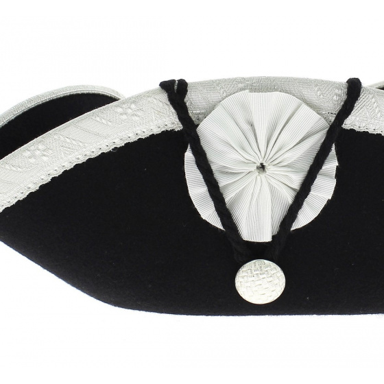 Tricorne Révoluton Bordé Argent Feutre Noir