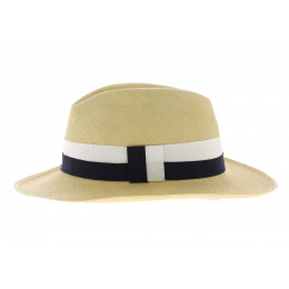 Panama hat fino aa with blue and white ribbon