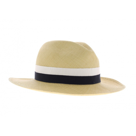 Panama hat fino aa with blue and white ribbon