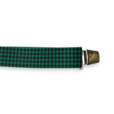 Wide green suspenders with houndstooth pattern Reference: 1701 | Chapellerie Traclet