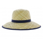 Maryse Wide-Brimmed Hat with Navy Ribbon