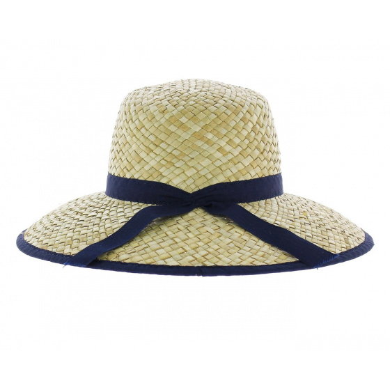 Maryse Wide-Brimmed Hat with Navy Ribbon