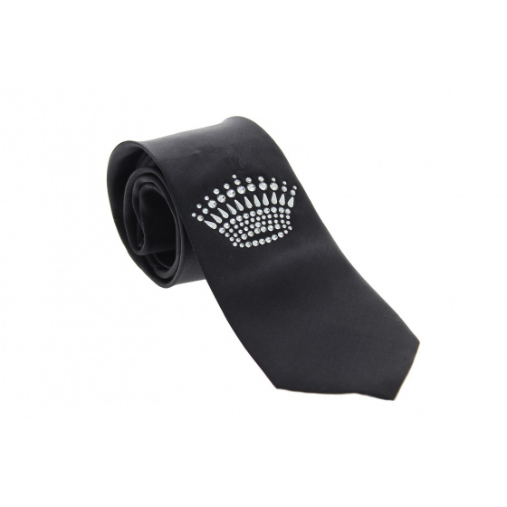 Silver Crown Rhinestone Silk Tie