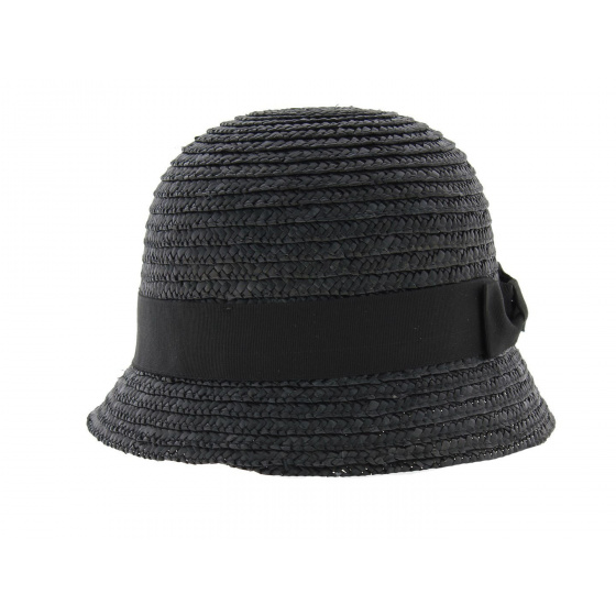 Maithe Black Straw Cloche Hat