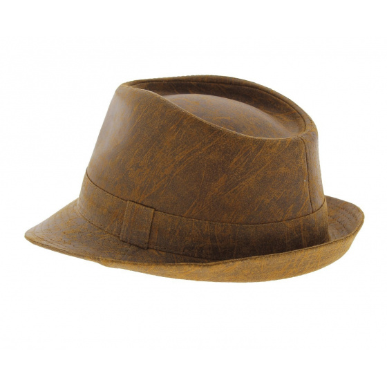 Camel leather trilby hat