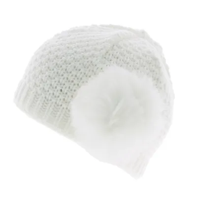 White Le Drapo beanie with white pompom Reference: 6220 | Chapellerie Traclet