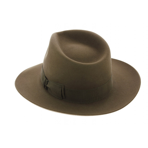 Taupe Rabbit Fur Felt Fedora Hat - Traclet