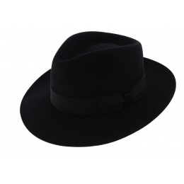 Black Rabbit Fur Felt Fedora Hat - Traclet