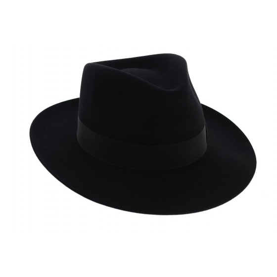 Black Rabbit Fur Felt Fedora Hat - Traclet
