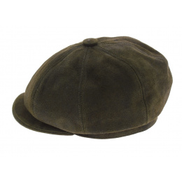 Hatteras Newsboy olive leather cap - Aussie Apparel