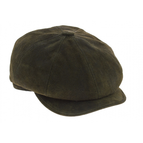 Khaki Leather Hatteras Newsboy Cap - Aussie Apparel