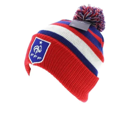 Bonnet officiel de la FFF pompon & Rayures Tricolores  Reference : 6409 | Chapellerie Traclet