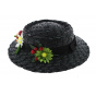 Black Synthetic Straw Mary Poppins Hat - Traclet