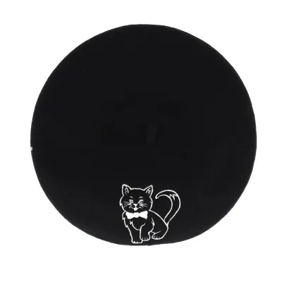 Béret broderie - Chat fantaisie