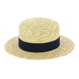Children's straw boater Natural Navy Blue - Traclet