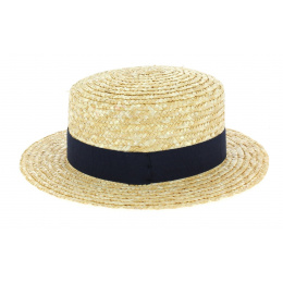 Canotier Enfant Paille Naturelle Bleu-Marine - Traclet