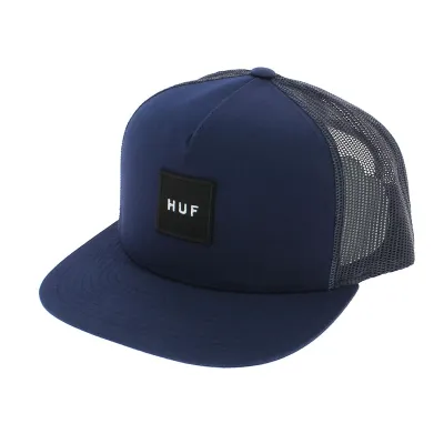 Navy Blue Box Logo Trucker Cap - HUF Reference: 6603 | Traclet Hat Shop