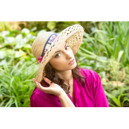 Esthete Pink & Orange wide-brimmed straw hat