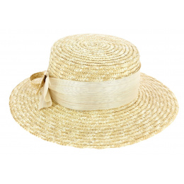 Women's Boater Hat Sidonie Natural Ribbon - Traclet
