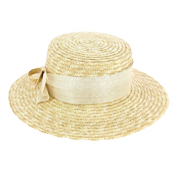 Women's Boater Hat Sidonie Natural Ribbon - Traclet
