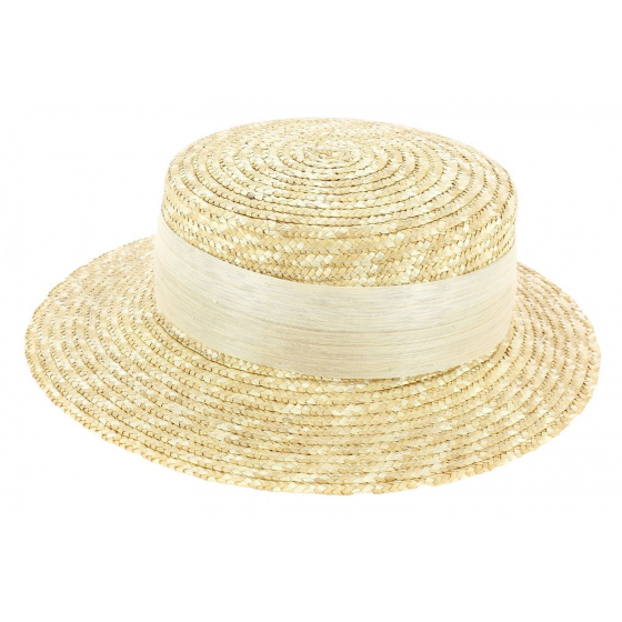 Women's Boater Hat Sidonie Natural Ribbon - Traclet