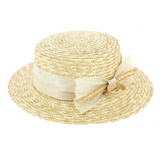 Women's Boater Hat Sidonie Natural Ribbon - Traclet