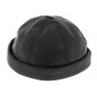 Black leather biker hat - Bullet style Seven Jocker