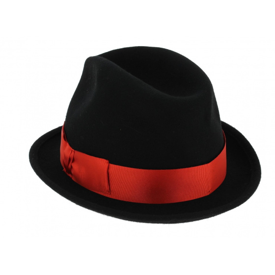 Black Foldable Wool Felt Dilinger Trilby Hat - Traclet