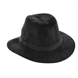 black leather traveller hat