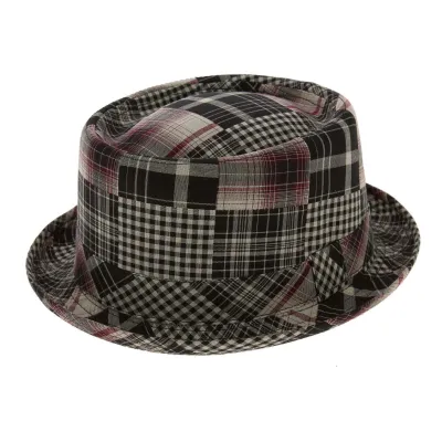 Black Patchwork Cotton Kubrick Porkpie Hat - Aussie Apparel Reference: 6868 | Traclet Hat Shop