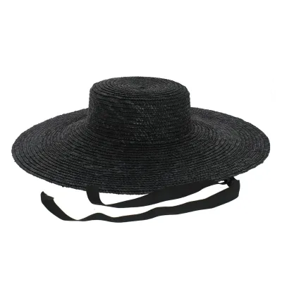 Black straw wide-brimmed hat - Saint-Tropez Reference: 6908 | Traclet Hat Shop
