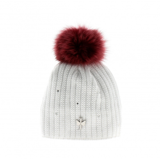 Children's pompom beanie MINI MERRY White - Pipolaki