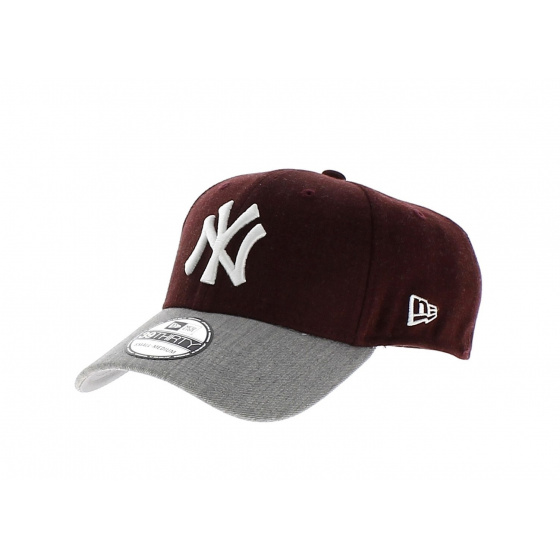 NY Yankees Baseball Cap-New Era MLB Heather Visor-Bordeaux-Gray  