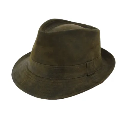 Khaki Leather Trilby Hat - Traclet Reference: 3313 | Traclet Hat Shop