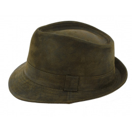 Khaki Leather Trilby Hat - Traclet