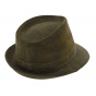 Khaki Leather Trilby Hat - Traclet