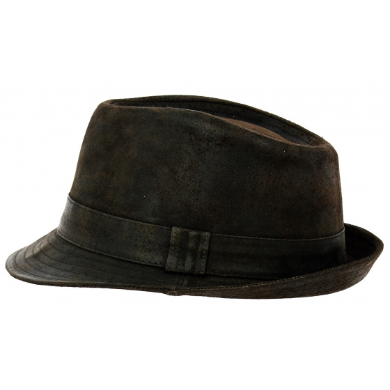 Brown Leather Trilby Hat