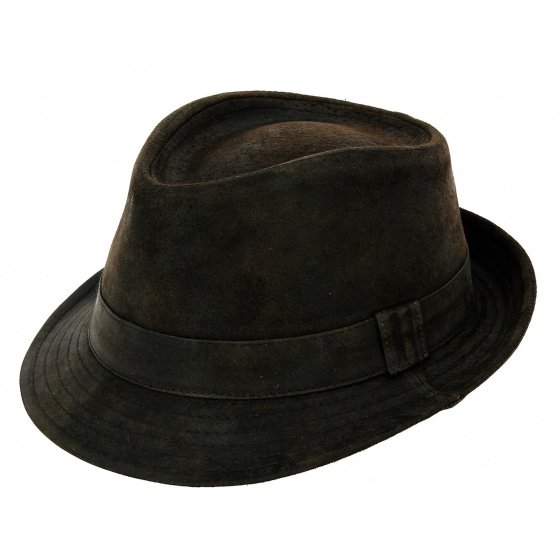 Brown Leather Trilby Hat