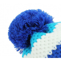 White Pompon Beanie King Blue Lagoon - LeDrapo