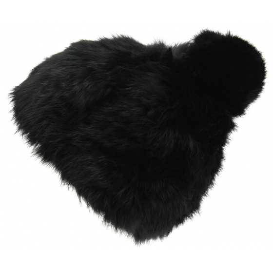 Black Rabbit Fur Beanie for Women